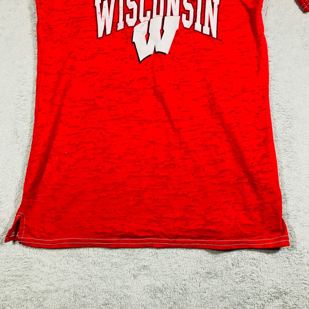 Blue 84 Wisconsin Badgers T-Shirt Women Large Red Burnout V-Neck Jersey Style - Picture 10 of 12